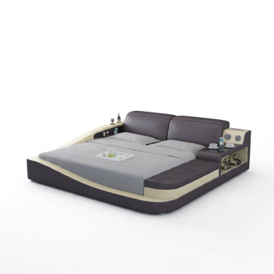Diseño de cama de lujo para dormitorio acolchado de cuero doble camas de hotel textil