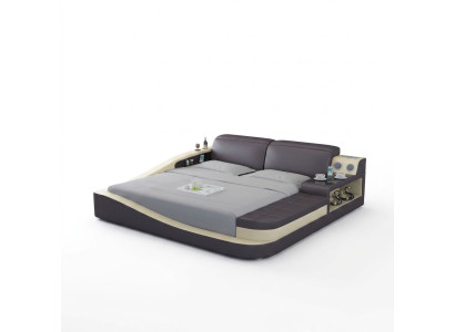 Diseño de cama de lujo para dormitorio acolchado de cuero doble camas de hotel textil