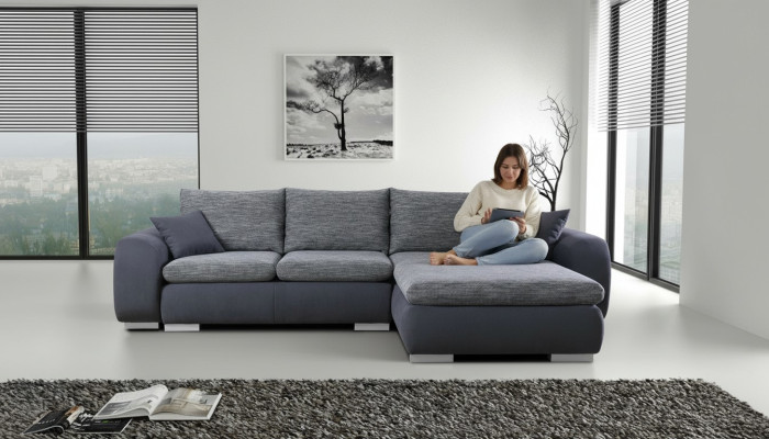 Sofá esquinero con función de cama Sofá gris con cojines de tela Sofás Sofá