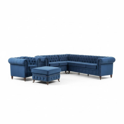 Conjunto de sofás de 3+1 plazas, sofás, sofá tapizado, conjunto azul clásico de sofás.