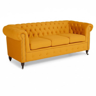 Muebles Chesterfield clásicos Sofá de tres plazas Tela Diseño elegante Naranja