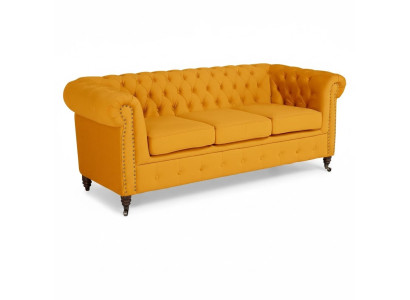 Muebles Chesterfield clásicos Sofá de tres plazas Tela Diseño elegante Naranja