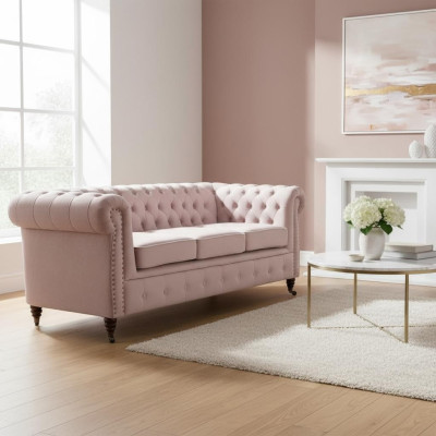 Muebles Chesterfield clásicos de 3 plazas en tela - Sofá de diseño elegante nuevo.