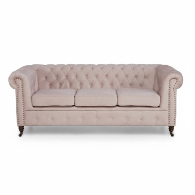 Muebles Chesterfield clásicos de 3 plazas en tela - Sofá de diseño elegante nuevo.