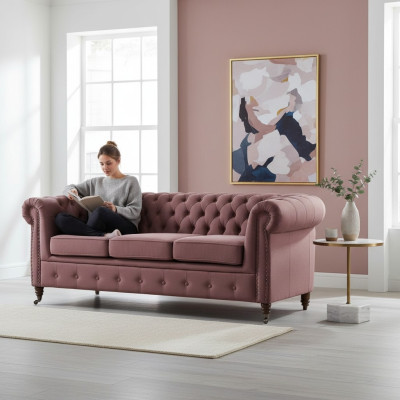 Muebles clásicos Chesterfield sofá de 3 plazas tela tela sofá diseño elegante nuevo