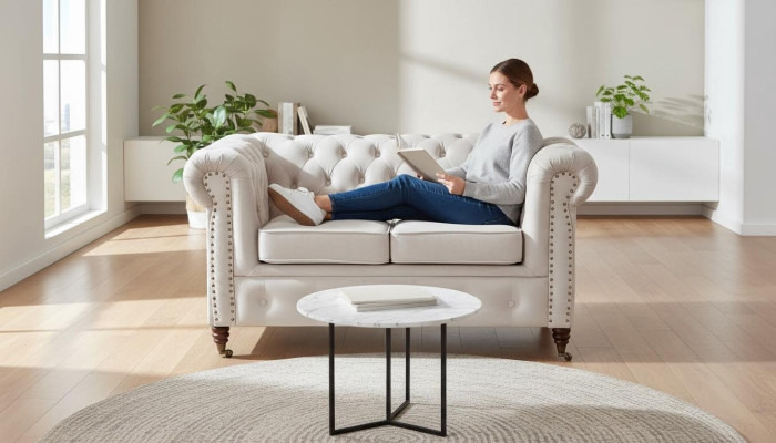 Sofá de 2 plazas Chesterfield de tela Sofá Muebles de diseño elegante.