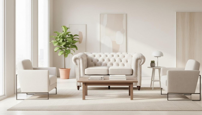 Sofá de 2 plazas Chesterfield de tela Sofá Muebles de diseño elegante.