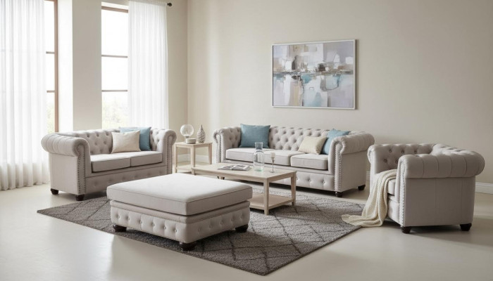 Conjunto de Sofá Chesterfield 3+1+1 Asientos Diseño Sofá Tapizado Set de Muebles