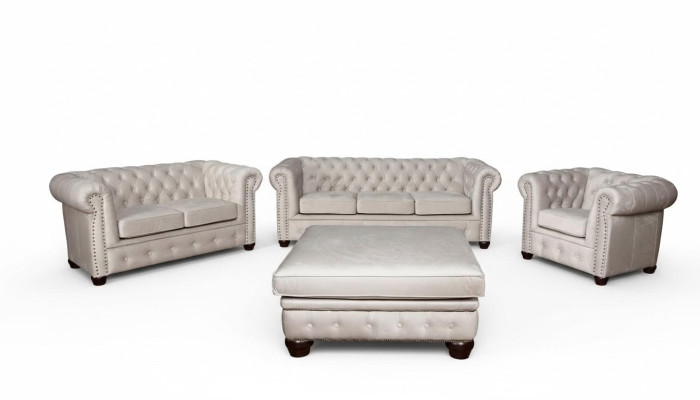 Conjunto de Sofá Chesterfield 3+1+1 Asientos Diseño Sofá Tapizado Set de Muebles