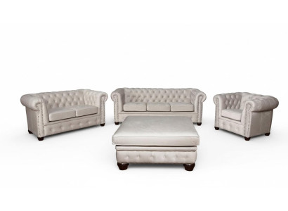 Conjunto de Sofá Chesterfield 3+1+1 Asientos Diseño Sofá Tapizado Set de Muebles