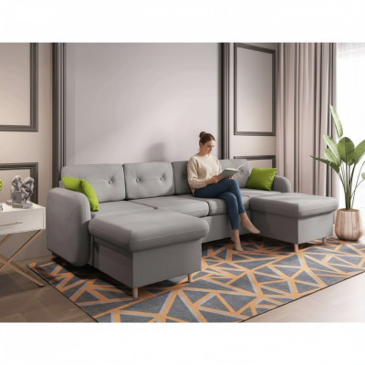 Sofá cama en forma de U de tela con función de cama, sofá de esquina de diseño decorativo.