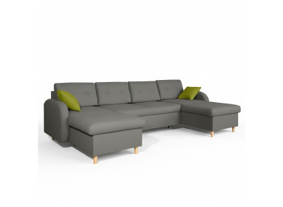 Sofá en forma de U con función de cama de diseño de cuero y textil - Sofás sofá cama