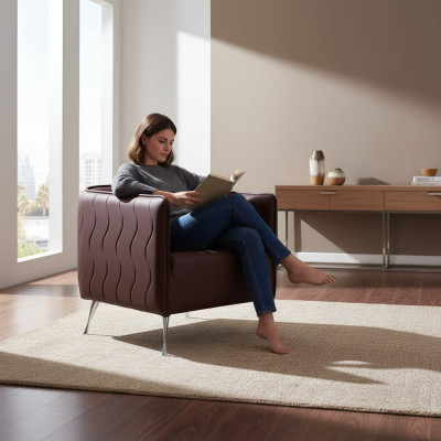 Diseño de sillón de salón, silla de comedor, silla reclinable, sillón de descanso acolchado, silla de gastronomía.