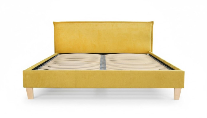Cama doble Cama Camas Acolchado Dormitorio Baúl de cama Matrimonio Amarillo Textil Tela