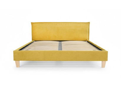 Cama doble Cama Camas Acolchado Dormitorio Baúl de cama Matrimonio Amarillo Textil Tela