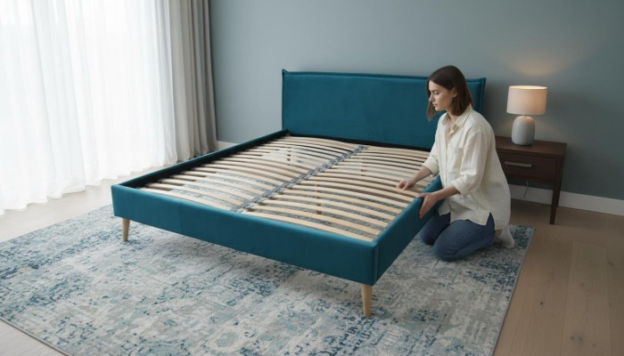 Cama de hotel, diseño de cama doble, matrimonio, armazón moderno, dormitorio, lujo.