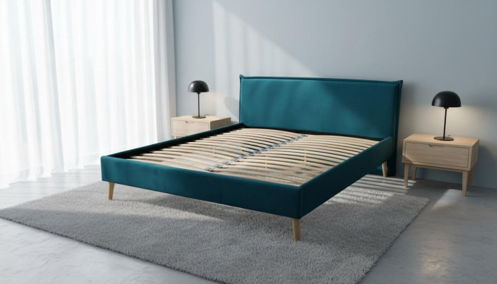 Cama de hotel, diseño de cama doble, matrimonio, armazón moderno, dormitorio, lujo.