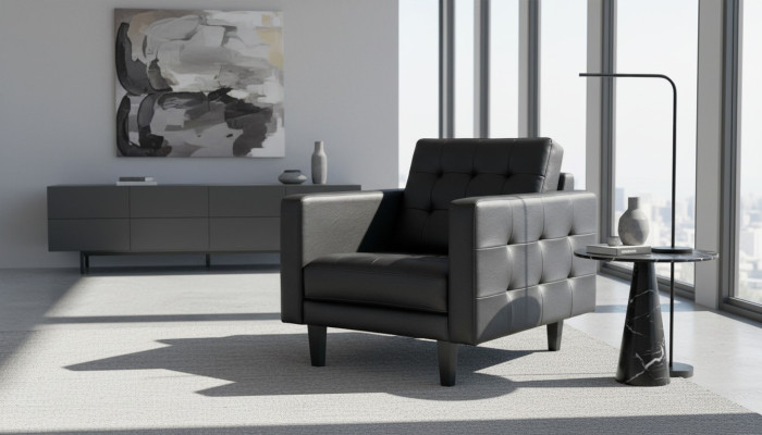 Sillón Club Lounge Diseñador Silla con respaldo Sofá tapizado de 1 plaza Cuero de televisión