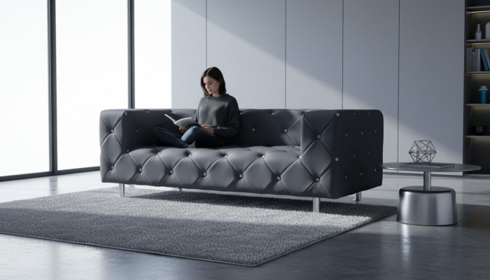 Sofá de tres plazas Chesterfield de diseño tapizado gris nuevo