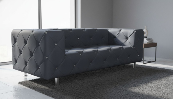 Sofá de tres plazas Chesterfield de diseño tapizado gris nuevo