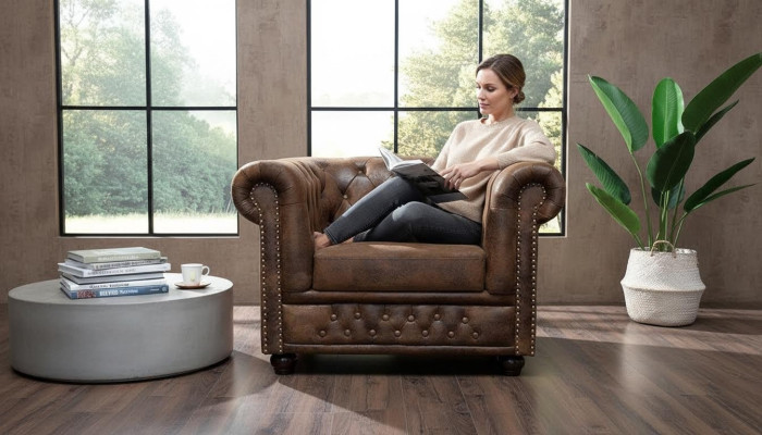 Sillón Chesterfield, sofá de televisión de 1 plaza, sofá de tela tapizado.