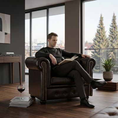 Sillón Chesterfield, sofá para televisión de 1 plaza, sofá de cuero y tela, tapizados de sofá.