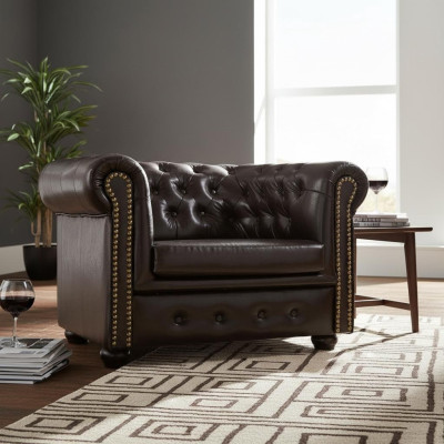 Sillón Chesterfield, sofá para televisión de 1 plaza, sofá de cuero y tela, tapizados de sofá.