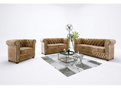 Chesterfield Diseño Textil de Lujo Conjunto de Sofás Sofá Tapizado 3+1 Plazas Nuevo