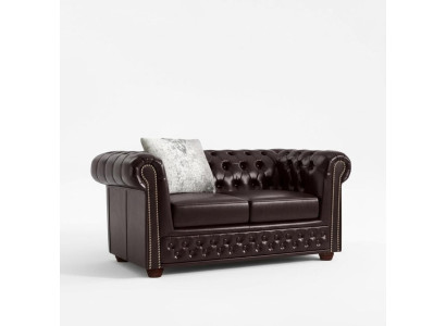 Sofá de diseño 2 plazas Chesterfield tapizado de cuero textil nuevo.