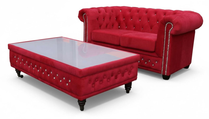 Chesterfield Textil Sofá tapizado de 2 plazas de tela Sofás Sofás de dos plazas Rojo