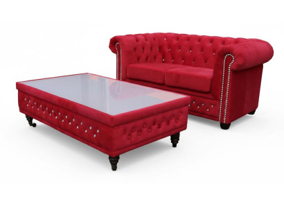 Mesa de centro de diseño Chesterfield, mesa de vidrio, mesa, sofá tapizado, mesas auxiliares.