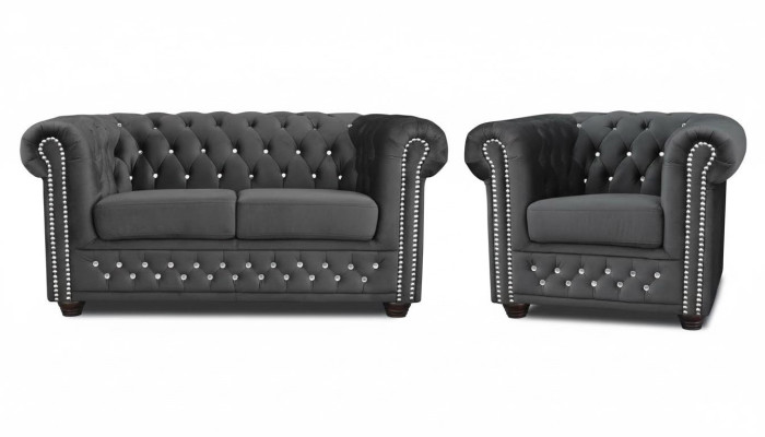 Sofá Chesterfield de tela acolchado de 2 plazas, Sofás de tela de dos plazas en negro.
