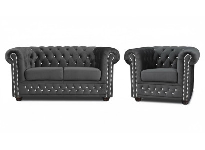 Sofá Chesterfield de tela acolchado de 2 plazas, Sofás de tela de dos plazas en negro.