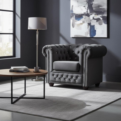 Sofá Chesterfield de tela de un asiento para televisión y relajación, nuevo.