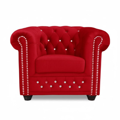 Sillón de diseño tapizado moderno de tela roja de una plaza Chesterfield nuevo