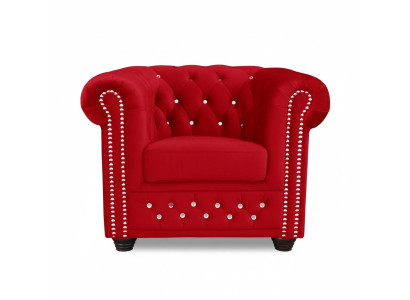 Sillón de diseño tapizado moderno de tela roja de una plaza Chesterfield nuevo