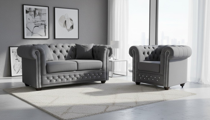 Chesterfield juego de sofás de 2+1 plazas, sofá de diseño tapizado del set de sofá nuevo