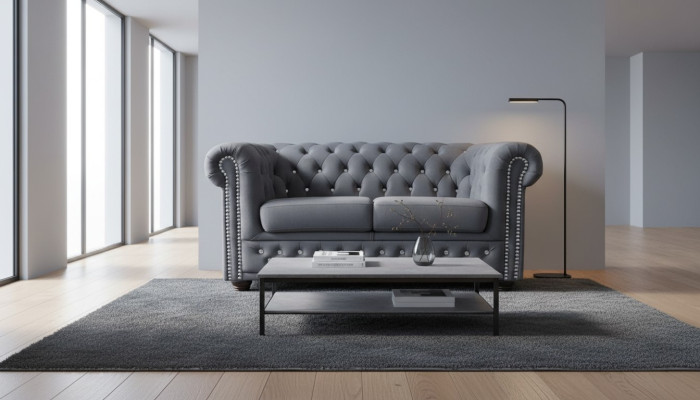 Sofá tapizado de tela Chesterfield de 2 plazas, negro, nuevo.