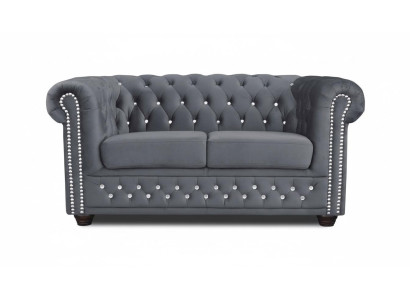 Sofá tapizado de tela Chesterfield de 2 plazas, negro, nuevo.