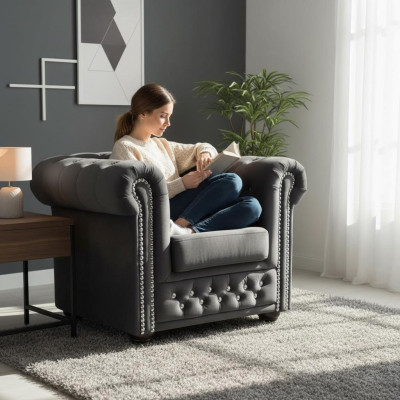 Sofá Chesterfield, sillón, sofá para televisión, sofá de 1 plaza, textil, tapizado, nuevo.