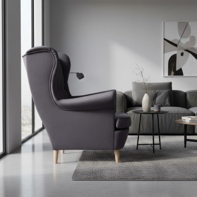 Chesterfield sillón de orejas sillón sofá tapicería asiento salón relax gris