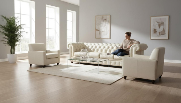 Sofá de esquina Chesterfield en forma de L tela diseño sofá acolchado asiento sofá textil