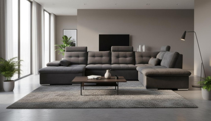 Sofá de esquina en forma de U, conjunto de sofás de tela con función de cama para la sala de estar.