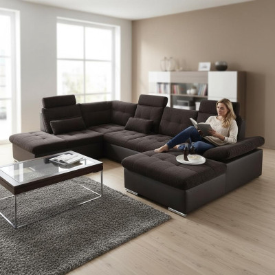 Sofá multifuncional en forma de L con función de cama.