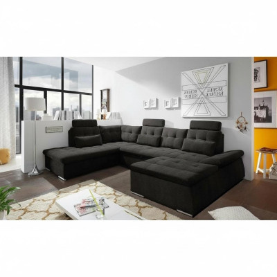 Sofá de esquina en forma de U, diseño de sofá acolchado moderno en textil con caja de almacenamiento y función de cama.