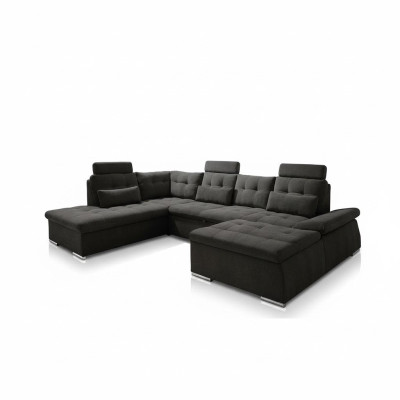 Sofá de esquina en forma de U, diseño de sofá acolchado moderno en textil con caja de almacenamiento y función de cama.