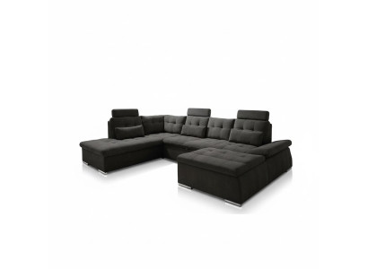 Sofá de esquina en forma de U, diseño de sofá acolchado moderno en textil con caja de almacenamiento y función de cama.