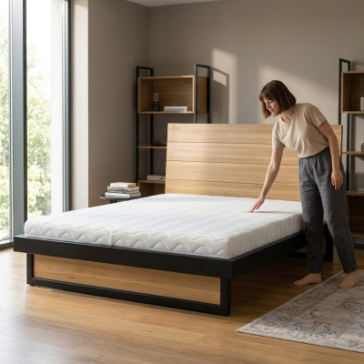 Camas tipo loft 140x200 cm Muebles de dormitorio de madera maciza Cama de madera maciza de roble metalizado