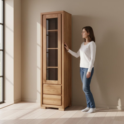 Clásico armario vitrina vitrina de salón Muebles armarios de visualización Diseño de madera real