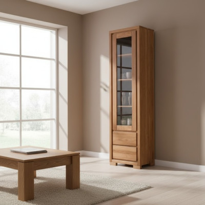 Clásico armario vitrina vitrina de salón Muebles armarios de visualización Diseño de madera real